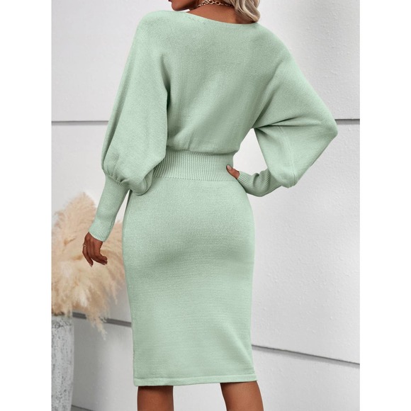 Business casual cozy Batwing Sleeve Sweater Dress midi cream - Picture 7 of 12